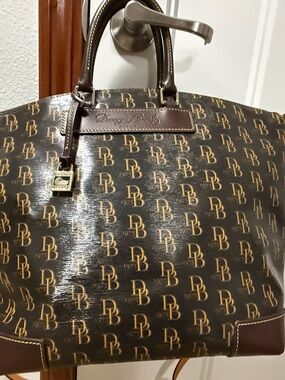 Dooney & Bourke Brown Monogram Satchel with Gold Hardware
